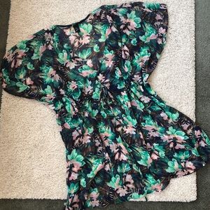 Floral Chiffon swim suit cover up green navy dress